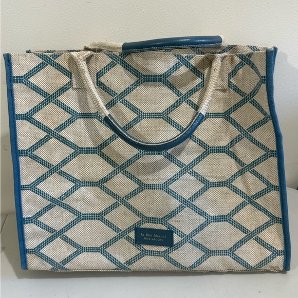 LE BON MARCHE Blue Geometric Canvas Tote - Picture 4 of 7